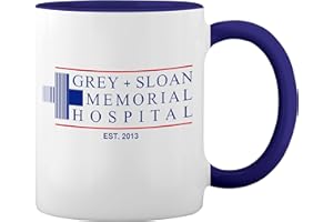GR8SHOP Grey's Anatomy Greys and Sloan Memorial Hospital biały kubek do kawy z niebieskim brzegiem i uchwytem