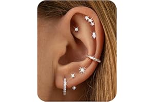 Dochais 7 Paires Boucles d'Oreilles Acier Chirurgical 316L pour Femme Petites Boucles d'Oreilles Piercing Helix Boucle d'Oreille Cartilage Femme Or Argent Creoles Conch Tragus Piercing Oreille Bijoux