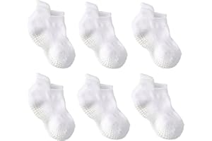 LA Active Chaussettes Antidérapantes Enfant 1-3 ans - 6 Paires de Socquettes pour Bébé, Enfants, Fille, Garçon, Nouveau-nés - Blanc