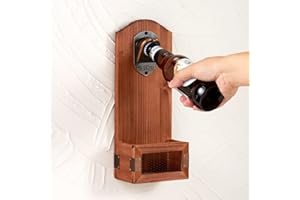 AROLA Abrebotellas sin dejar rastros con tapa colector de botellas, abridor de botellas de madera vintage en la pared, regalo favorito para hombres y amantes de la cerveza, uso como decoración de bar de