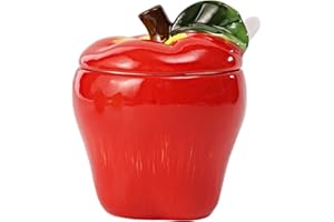KNBG Zuccheriera in ceramica a forma di frutta, saliera e pepe, con coperchio e cucchiaio, contenitore per condimenti (mela)