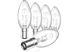 Lamptobe Small Bayonet Candle Bulbs Dimmable, B15 Bayonet Light Bulb, 42W Small Bayonet Cap SBC Clear Halogen Candle Lamp Bulb, C35 B15D Narrow Bayonet Chandelier Bulbs, Warm White 2700K, Pack of 5
