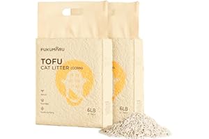 FUKUMARU Tofu żwirek dla kotów, 10,8 kg, mieszany pellet kukurydziany, bezpyłowy i lekko grudkowaty, kontrola zapachu, nadaje się do mycia w zmywarce, niewielkie pozostałości