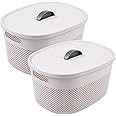 Kuber Industries Unbreakable Medium Multipurpose Storage Baskets with lid|Design-Netted|Material-Plastic|Shape-Oval|Color-Grey|Pack of 2