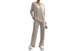 Geagodelia Women's Two Piece Ribbed Lounge Wear Set Ladies Loungewear Knit Co Ord Set Top + Trousers Y2k Aesthetic Clothes Tracksuit Outfit UK