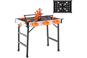 FANTASK Tavolo da lavoro pieghevole, portata fino a 454 kg, tavolo degli attrezzi per garage officina, banco da lavoro con 2 morsetti rapidi, 4 ganci a morsetto, 3 cassette degli attrezzi e telaio in