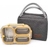 Valkyrie 304 Paslanmaz &Ccedil;elik 3 B&ouml;lmeli Sarı Lunch Box Termal &Ccedil;antalı &ndash; Sızdırmaz Kapaklı Beslenme Kabı,