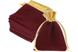 HooAMI 25pcs Elegant Dark Red Velvet Pouches With Drawstring, Cloth Jewellery Gift Pouches Headphones Bag 10cmx12cm