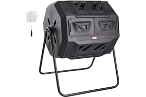 VEVOR Compostiera da Giardino Rotante 162,7L Doppia Camera, Compostiera Girevole a 360° in PP Senza BPA Portata max. 50 kg per Compostaggio Rifiuti Organici di Cucina per Giardinaggio Cortile Esterno