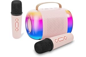 Gaberlee Kids Karaoke Machine - Portable Bluetooth Speaker with 2 Microphones for Kids - Dual Frequency Dual Speakers and LED Light - 10 Hours Duration - 3-18 Years Old (Pink)