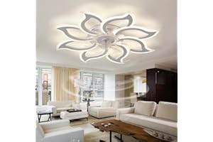 Caufloce Groß Deckenlampe mit Ventilator LED Schlafzimmer Dimmbar Deckenventilator mit Licht Reversibel Modern Fernbedienung Leise Lampe mit Ventilator Blume Smart 6 Gang für Wohnzimmer, Salon-Weiß