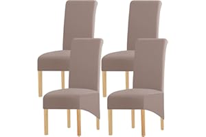 KELUINA High Back Solid Fabric Stretch XL Chair Covers for Dining Room, Spandex Large Dining Chair Slipcovers for Home living Restaurant Hotel (Sand,Set of 4)