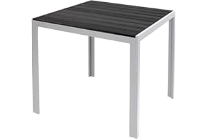 ‎MOJAWO Mojawo Aluminium Gartentisch Silber/Schwarz Esstisch Gartenmöbel Tisch Holzimitat wetterfest 90x90x74cm