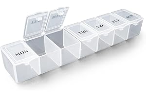 DECEMBER SPRINGS Pill Box Organiser - Pill Boxes 7 Day 1 Times a Day Weekly Medicine Storage Box | Daily Pill Organiser with Dosset Compartments (White)