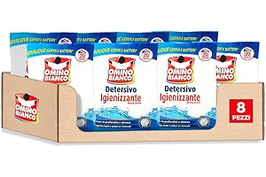 Omino Bianco - Detersivo Lavatrice in Polvere, 160 Lavaggi, Igienizzante con Antibatterico, Rimuove Germi e Batteri, 1100 gr x 8 Pezzi