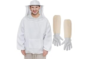 ERMWALR Imker-Schutzanzug mit Kapuze und Maske stichfeste professionelle Imkerbekleidung, Schutzanzug für Imker und Bienenhalter inklusive Imkerhandschuhe aus Schafsleder (XL)