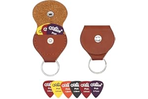 KOSTATECH KSTEU Porte-clés pour Médiator,Porte-clefs en Cuir pour Guitare 1Pcs,Support de Plectre en Cuir avec 6 Pièces de Médiators Colorés pour Guitare String Plucking for Guitar, Bass, Ukulele(Marron)