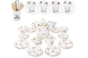 ODORIA JAPAN Odoria Escala 1/12 Miniaturas Tazas de Té Plato y Cubiertos Utensilios Cocina Accesorios Casa de Muñecas, Cereza