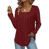ABINGOO Camicetta con Collo Quadrato da Donna Manica Lunga Elegante Casual Tinta Unita Camicia Top Pieghettata Blusa Autunno 