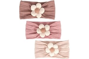 MIUXUESO 3 Pcs Baby Flower Headbands Baby Girls Nylon Headbands Soft Hairbands Hair Accessories for Newborn Infant Toddler Kids（Beige Pink Khaki）