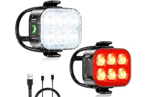 Glangeh Luz Bicicleta Recargable USB, Luces Bicicleta Delantera y Trasera de 1.5H Carga Rápida, 4+6 Modos y IP65 Resistente con Luz Trasera Bicicleta para Ciclismo de Carretera y Montaña de la Noche