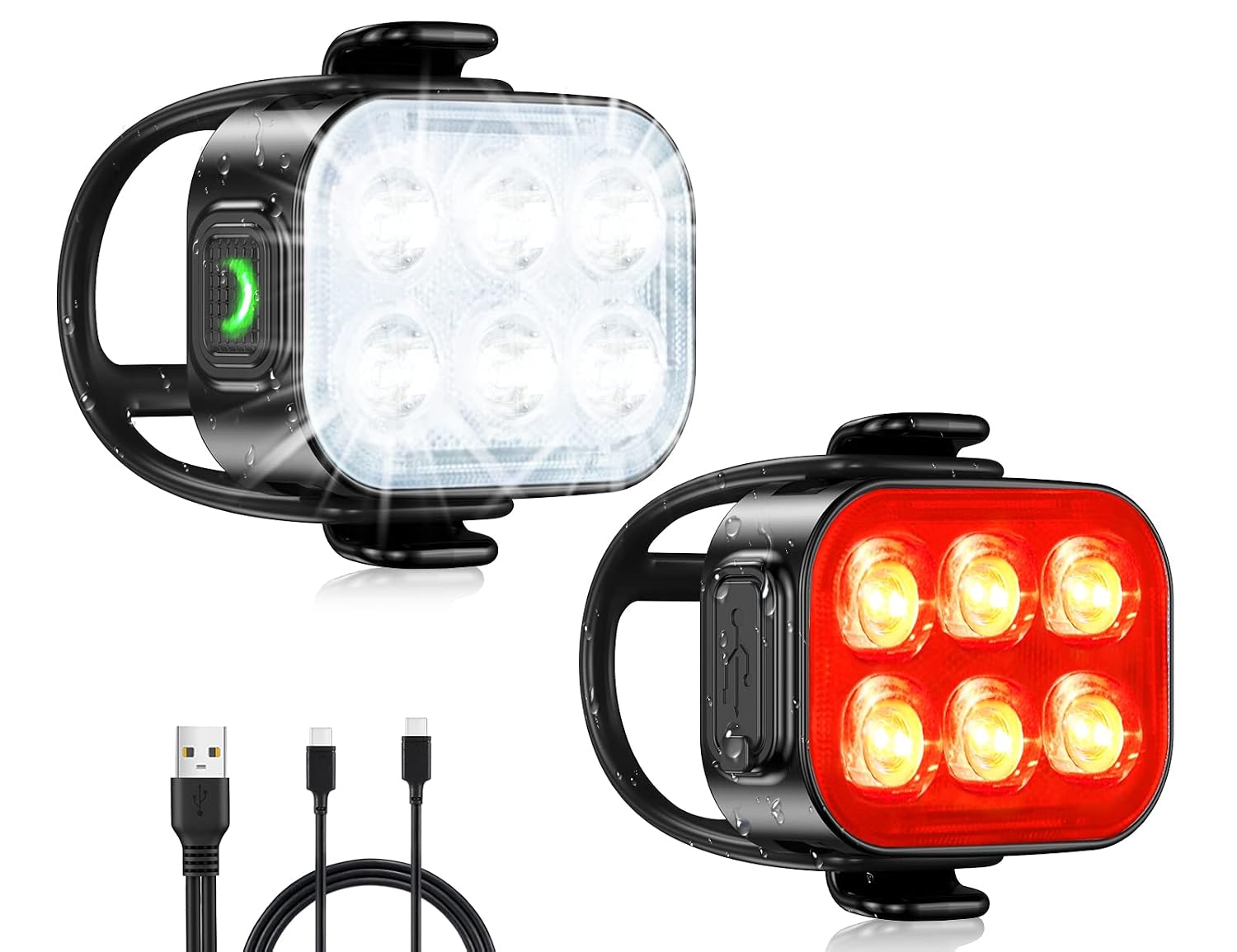 Glangeh Luci Bicicletta LED [Ultra Sottile] USB Ricaricabile & 4+6 Modalità | Impermeabile IP65 Set Luce Bici Anteriore e Posteriore, Facile Installazione & Portatile per Ciclismo Notturno e Campeggio