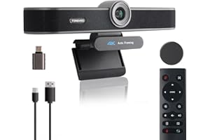TONGVEO 4K 4X Zoomable Webcam for Conference TV Room System with Dual Mics and Speaker, Computer ePTZ Camera with Remote, Wide Angle AI Auto Framing, for Laptop Mac, Video Call, Zoom, Skype