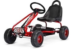 RELAX4LIFE Kart à Pédales pour Enfants avec Siège Réglable et Freins à Main, Avant et Arrière, Vélo d’Enfant 4 Roues Charge 30 kg Idéal Cadeau pour Enfants 3+ Ans (Style 3, Rouge)