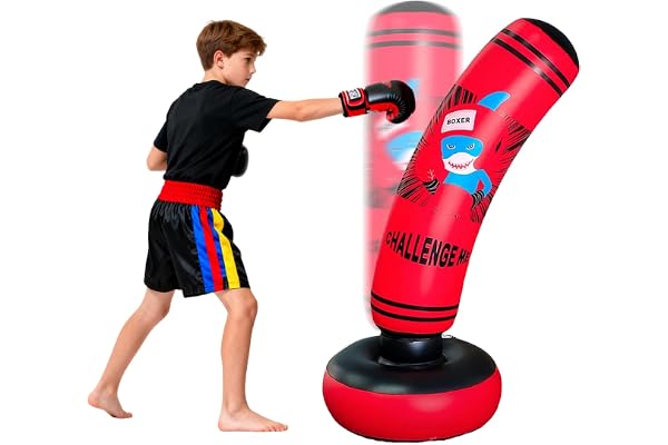 Gevvnss Uppblåsbar boxningssäck, 47. 61 cm boxningsväska, de- stress boxningsväska för barn för pojke/flicka, boxningssäck fristående för träning thai fitness, S för