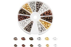 PH PandaHall 420pcs 6 colori perline a crimpare in ottone Copertine 3.2mm 4mm Coperchio nodo Copricapo Punta copribottone Tappi terminali per orecchino Bracciale Collane Creazione di gioielli