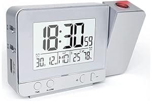 VORRINC Sveglia con Proiettore, Sveglia Digitale da Comodino, Orologio Digitale con Doppio Allarme, LCD a Display, Temperatura e Data, 5 Min Snooze, per Camera da Letto, Ufficio (argento)