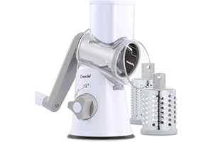 GEEDEL Grattugia per Formaggio Rotante, Affettatrice per Verdure con 3 Lame a Tamburo, Grattugia Rotante Facile da Pulire, Grattugia per Cucina 12 Volte più Veloce per Frutta e Verdura