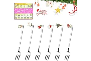 REFORUNG 6 PCS Tenedor Postre Acero Inoxidable para Navidad Tenedores de Aperitivo con Colgante de Motivos Navideños Tenedor Navidad de Acero Inoxidable para Café, Postre, Pastel, Helado o Regalo