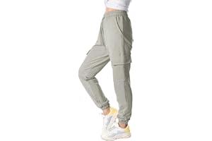 TOMEEK Pantalones Cargo Mujer Pantalones de Chándal de Mujer Pantalón Deporte Mujer de Algodón con 4 Bolsillos y Cordón para Yoga Fitness