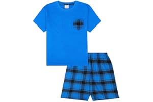 THEPYJAMAFACTORY Boys Blue Short Tartan Check Shorts Pyjama Set Pjs For Kids