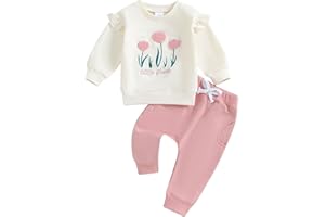 Vioyavo Toddler Baby Girl 2 Pieces Outfit Fall Winter Tracksuit Floral Embroidered Sweatshirt Jumper Elastic Waist Joggers Pants Set