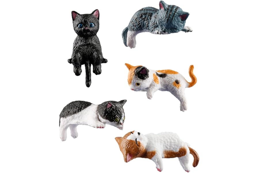 Wellrun 5PCS Mini Cat Figurine,Cute Realistic Cats Dolls,Adorable Miniature Cat Display for Desk,Office,Car Interior Decoration