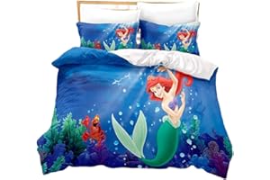 Agmdno Ariel - Juego de cama (funda nórdica de Ariel de La Sirenita, The Little Mermaid, ropa de cama para niña, color rosa (A02, 135 x 200 cm + 75 x 50 cm)