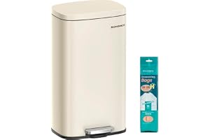 SONGMICS Pedalhink, Soptunna i Stål, 30L, Mjukstängande Lock | Urtagbar Innerhink, 34,8 x 29,7 x 63,3 cm, Blek guld och Bläck