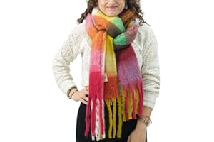 XIFRIKA Bufanda de Mujer para Invierno XXL 248x39cm. Bufanda Suave y Cálida. 100% Poliéster con Flecos. 28 Colores Lisos o Estampados de Cuadros para Uso Diario