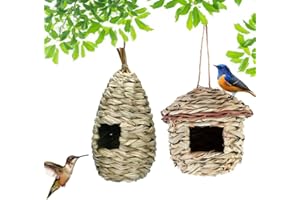ZILLARY 2 Pièces Nichoir Tissé à La Main, Nid Oiseau Fait à La Main, Nichoirs à Oiseaux, Nichoir Oiseaux Tissé, Nichoir Oiseaux Exterieur a Suspendre, pour Perroquet Canary Autres Oiseaux
