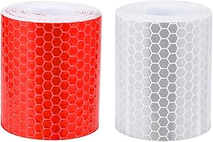 Reflective Tape,YMWALK 2 Rolls 5cm × 3 Meter Waterproof Reflector Tape Self-Adhesive High Visibility Warning Stickers for Trucks Cars Trailers Bikes Helmets Baby Strollers(White and Red)