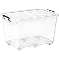 Sulfar 82L Clear Plastic Storage Box With Wheels & Lockable Lid, Transparent