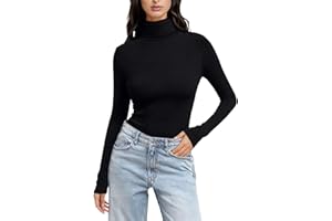 GÉNÉRIQUE T-Shirt à Manches Longues en Coton pour Femme Col Roulé - sous-Vêtement Grande Taille - T-Shirt Uni - Maillot de Corps Basique - Coupe Ajustée Pull élégant - Tunique Surdimensionnée Hauts