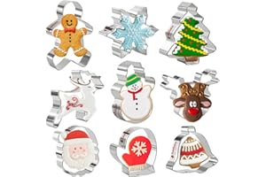 ORAPINK Juego de 9 moldes de Navidad para hornear – Árbol de Navidad, pan de jengibre, copo de nieve, Papá Noel y más formas de galletas de Navidad