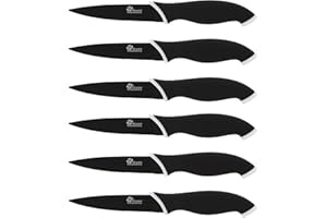 Pradel Excellence - CC006N - Set Couteaux Steak 6 Pièces - Gamme Essentiels - Lames Inox Antiadhésif Noir - Manche Polypropylène Soft-Touch - Ø 10 cm