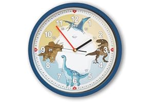 ‎BRUNI Bruni Dinosaurier Kinderwanduhr - Kinderzimmeruhr für Mädchen und Jungen, Wand-Uhr ohne Tickgeräusche, lautlos