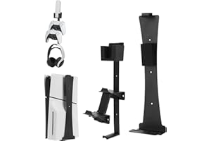 Auniq PS5 Slim Wall Mount, Wall Mount Bracket for Playstation 5 Slim Disc and Digital Edition, Sturdy Steel PS5 Slim Wall Bracket Holder PS5 Slim Accessories with Controller & Headset Holder, Screws