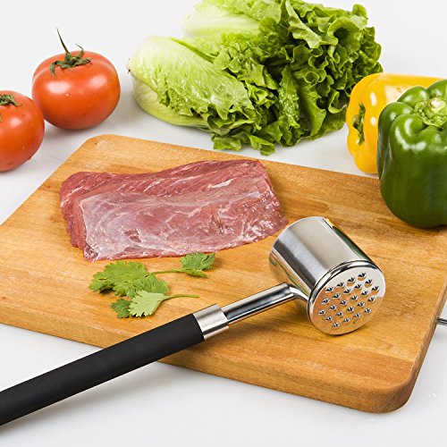 Küchenhelfer,Yonifor Fleischhammer mit Griffe , Fleischklopfer aus Edelstahl 18/10 (304) guter Fleischhämmer Steakhammer ,Schwarz - 6