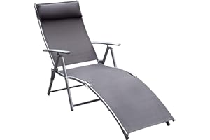 ‎OUTSUNNY Outsunny Sonnenliege Strandliege Gartenliege klappbar verstellbar mit Kissen Garten Metall Stoff Grau 137 x 63,5 x 100,5 cm
